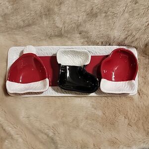 ST. NICHOLAS SQUARE CHRISTMAS TRADITIONS RED 4-PIECE APPETIZER TRAY AND BOWLS